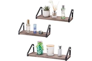 Wall-Mounted Floating Shelves, Set of 3 Rustic Wood Wall Shelves for Living Room, Bedroom, Bathroom