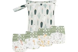 HAPPY FLUTE HappyFlute 9 Sets Newborn Baby Cloth Pocket Diapers Adjustable Reusable for Baby Boys and Girls(6-33 pounds,0-3 Years),One Wet Bag+4Diapers and 4Inserts (AD10)