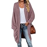 MEROKEETY Women's 2026 Fall Waffle Knit Batwing Long Sleeve Cardigan Loose Open Front Sweater Coat