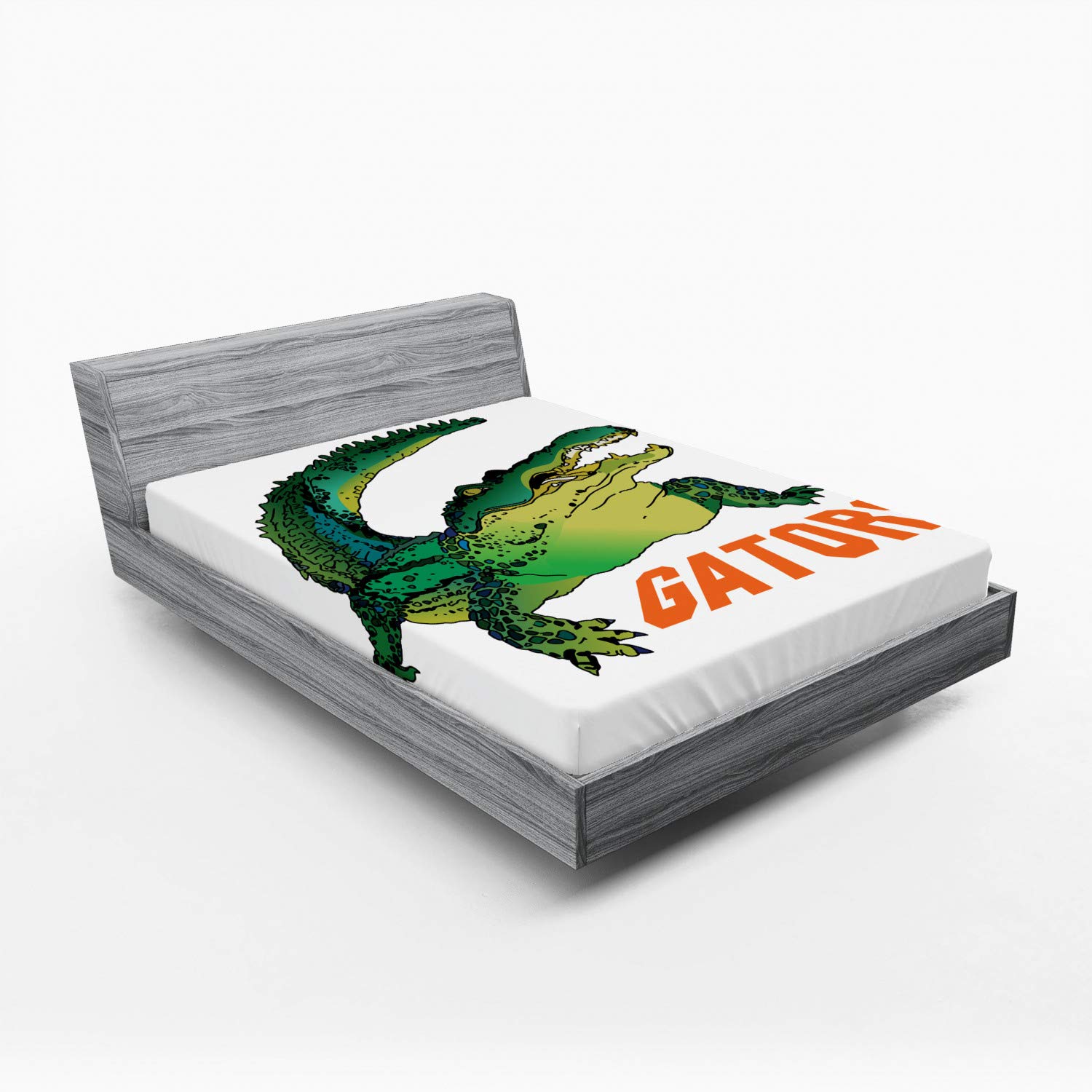 Ambesonne Reptile Fitted Sheet, Grumpy Alligator