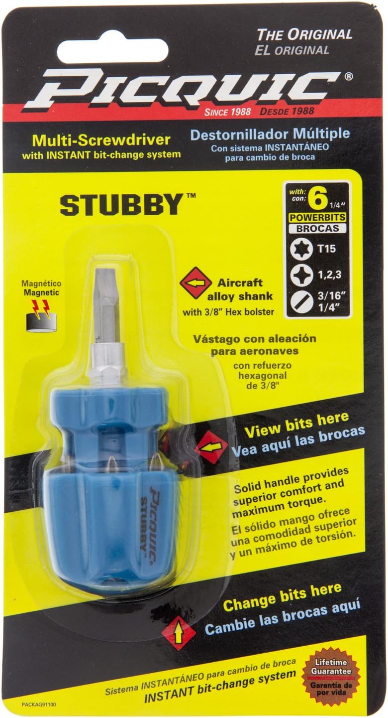 Picquic Stubby Multi-bit Screwdriver Colors Vary: Home Improvement