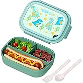 HSXMN Bento Lunch Box with Kids & Children, Stackable Lunchbox Container with 3-Compartment, Durable for On-the-Go Meal, BPA-Free and Food-Safe Materials (Green)