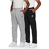 New Balance Boys Open Bottom Active Sweatpants – 2 Pack Soft Cotton Fleece Blend Pull-On Straight Leg Sweats, Sizes 4-20