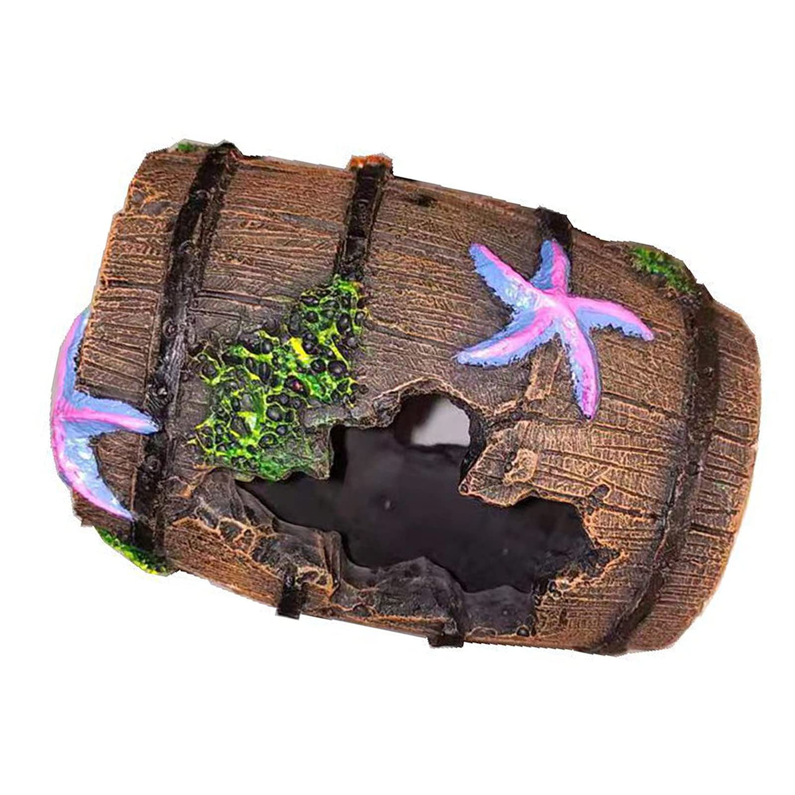 Resin Aquarium Ornament, Small Artificial Fish Tank Shelter, Wine Bucket Broken Barrel shape, Fish Tank Accessories, Plastic Decoration Plant for Aquarium Decoration for Small Shrimp, Fish, Turtles