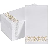 Goodluck 100 Pack 3-Ply Disposable Napkins - Soft & Absorbent Paper Hand Towels for Bathroom Guests, Dinner Party, Kitchen,Christmas, Wedding & Events, Parties - Floral Gold Trim