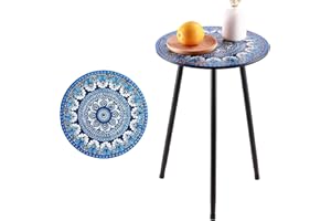 PARTY ZEALOT 1 Pack Metal Mosaic Round Side Table 13.4" Small End Table for Patio Round Accent Garden Corner Stand for Small Spaces Weather-Resistant for Balcony Plant Stand Indoor Outdoor