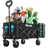 Golabs WA1 Collapsible Folding Wagon Cart, Max 220lb Load, Expands to 100L | Dual-Bearing Wheels, Smooth Swivel Steering, Drop-Down Tailgate, Extended Storage, 2 Cup Holders,Grocery/Garden/Camping