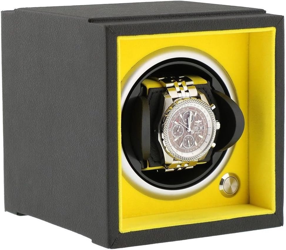 Aevitas 1 Watch Winder for Smaller Wrist Sizes Component System Black Soft Touch with Yellow Inner