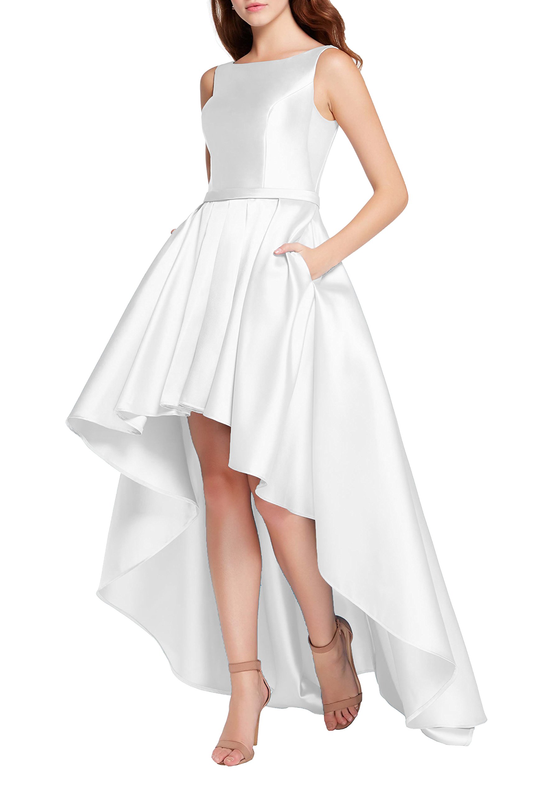 white satin high low dress
