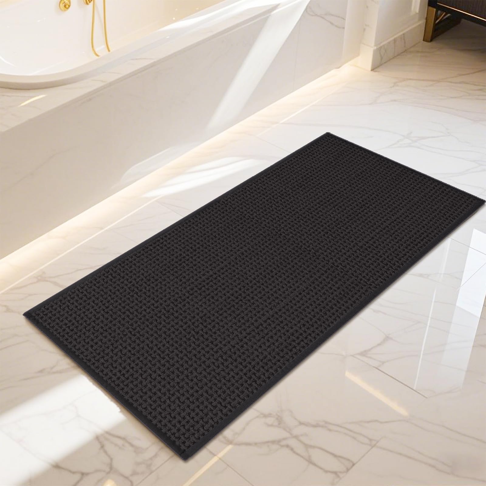 Photo 1 of HRILO Bathroom Rugs Non Slip Washable, Super Absorbent Thin Bath Mat for Small Quick Dry Low Pile Bathroom Rug, (Black, 47?x20?)