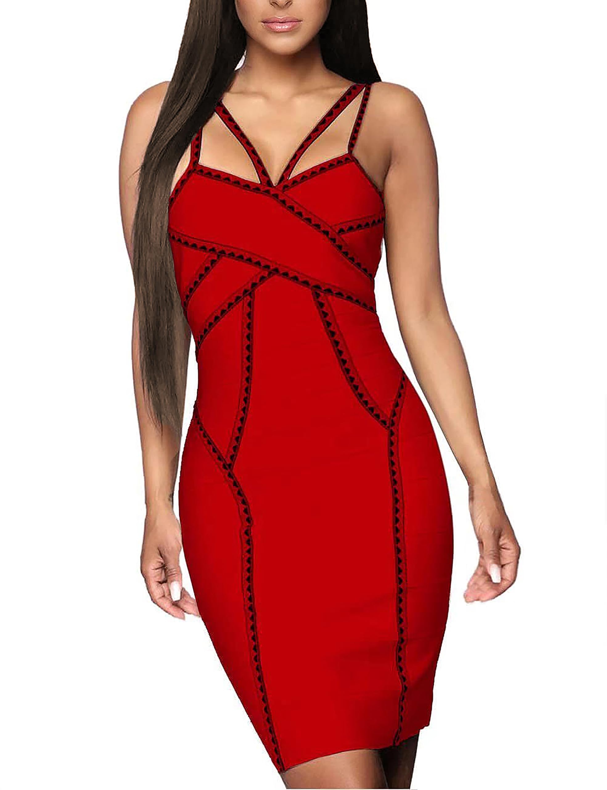 Photo 1 of & Company Womens Elegance V-Neck Knee-Length Stretch Chic Midi Bandage Dress DRBD1029106 RED 3X