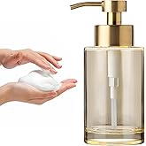 Enra Gold Foaming Soap Dispenser, 12oz Thick Glass Bathroom & Kitchen Dispenser with Stainless Steel Pump