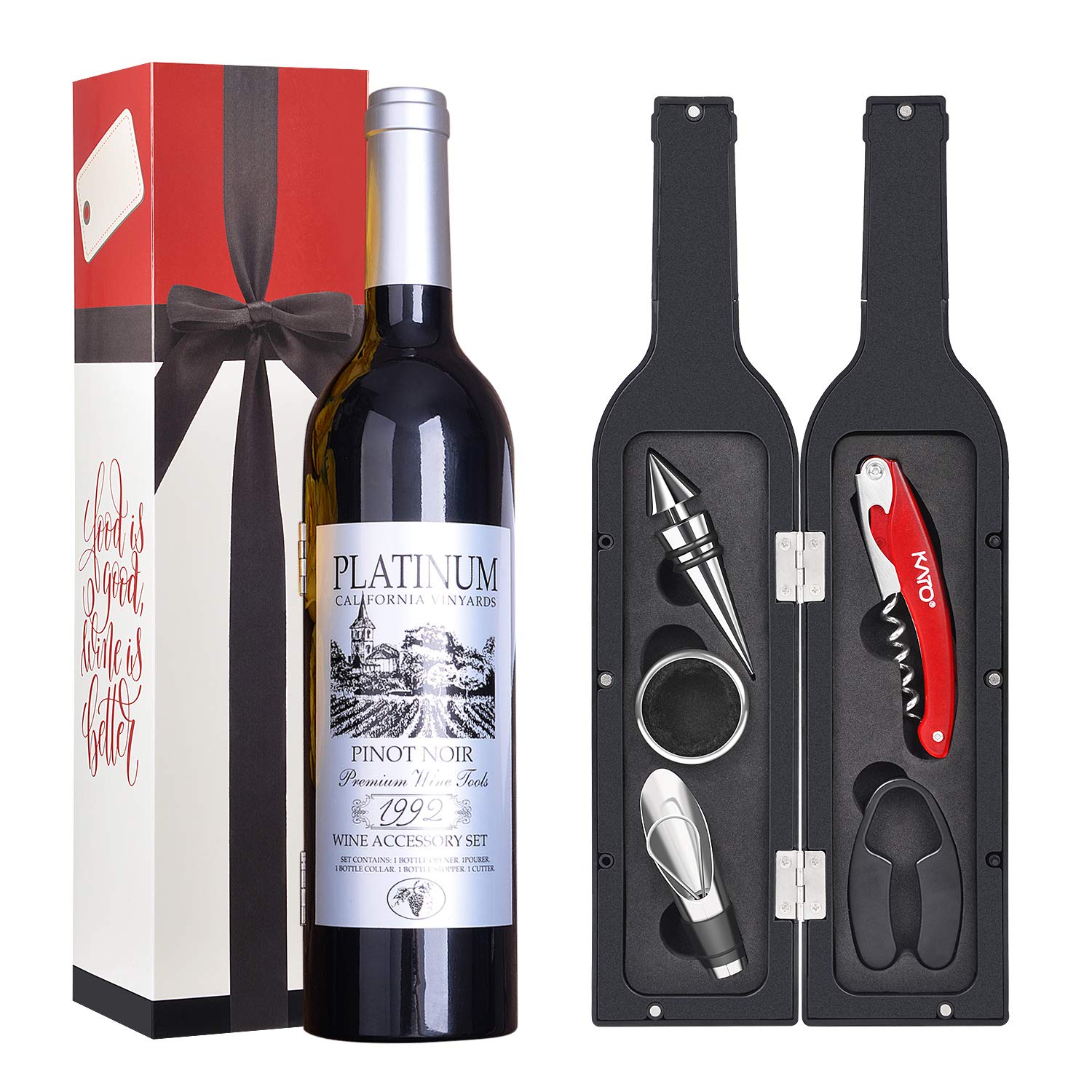 Kato Tirrinia 5 Pcs Wine Accessories Gift Set, Wine Opener Set, Includes Corkscrew, Stopper, Wine Pourer, Foil Cutter, Drip Ring w/Fun Static Cling Best Gift for Wine Lover, Gadgets for Men Women