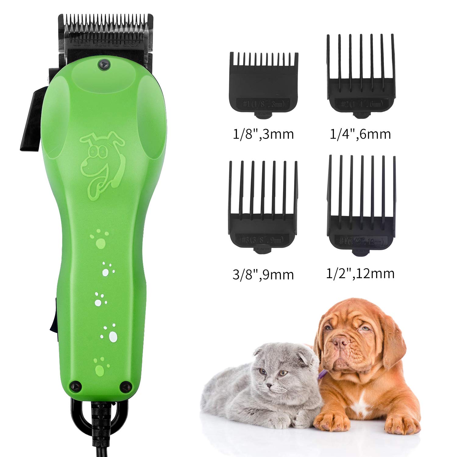 BESTBOMG Professional Electric Corded Dog Cat Trimmer Grooming Clipper Hair Removal Animal U-Clip Cordless Pet Grooming Clippers Set with Detachable Blade for All Coats with 4 Guide Combs Scissors