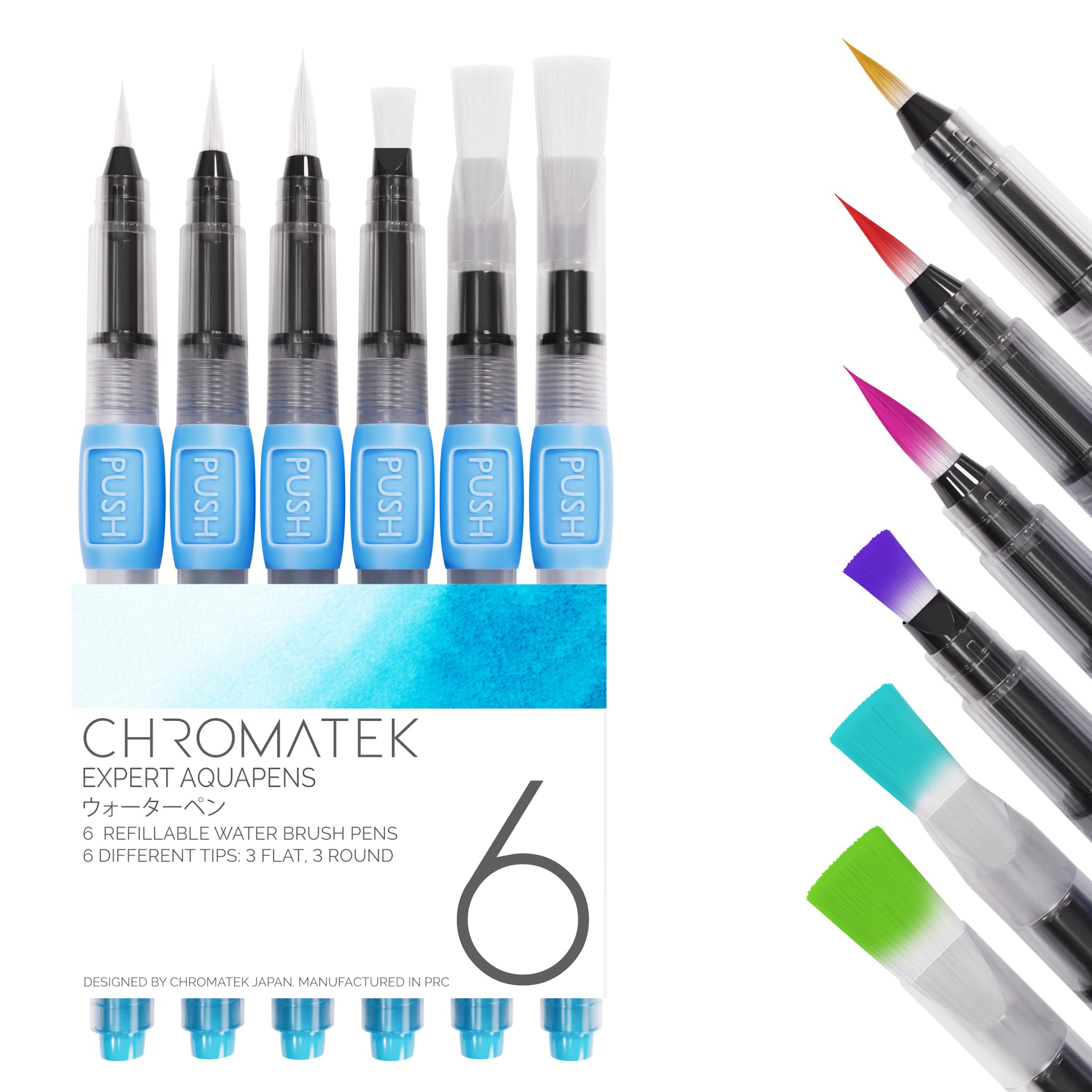 aquapens Water Brush Pens for Painting - 6 Pack - Water Drawing Brush Pens with 6 Different nibs - Portable Watercolor Brush Pens for Artists - Water Brush Pens for Kids and Adults