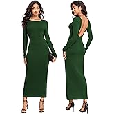 ALENDA DANMOS Womens Fall Long Sleeves Boat Neck Bodycon Maxi Dress Open Back Formal Dress Elegant Backless Evening Gown 353