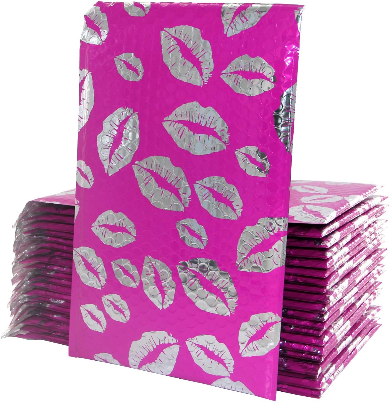 Yomuse D/1 Packaging Self-Seal Padded Kiss Bubble Plastic Mailers Postage Bags 190mm x 260mm 40mm Lip, Fits CD DVD, Pack of 50, Hot Pink