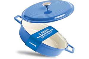 Misen 5.5 QT Braiser – Enameled Cast Iron Pan for Searing, Braising & Slow Cooking – No-Chip Enamel Coating – Extra-Wide Hand