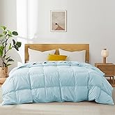 Joysoul Goose Feathers Fiber Comforter - Lightweight Ultra Soft Fabric Cover Breathable White Down Feather Fill, Blue Queen Size Duvet Insert (88" X 88")