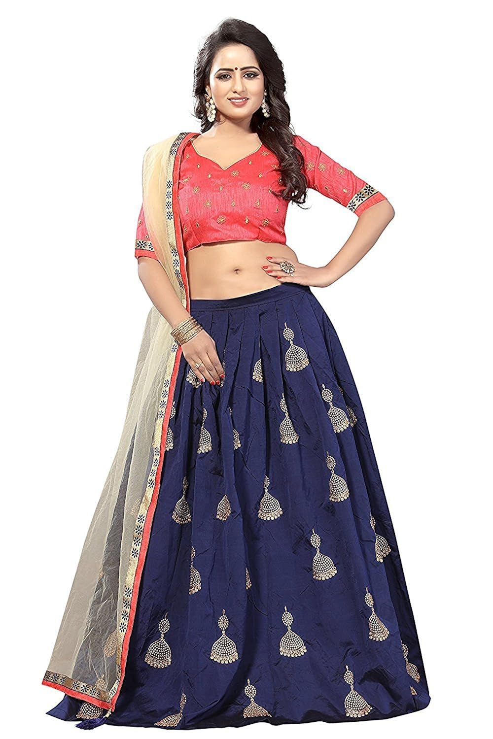 riva fashion woman's blue banlory silk lehngha choli