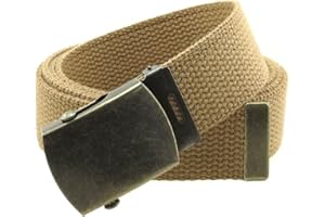 BC BELTS Canvas Web Belt Military Style with Antique Brass Buckle and Tip 50" Long