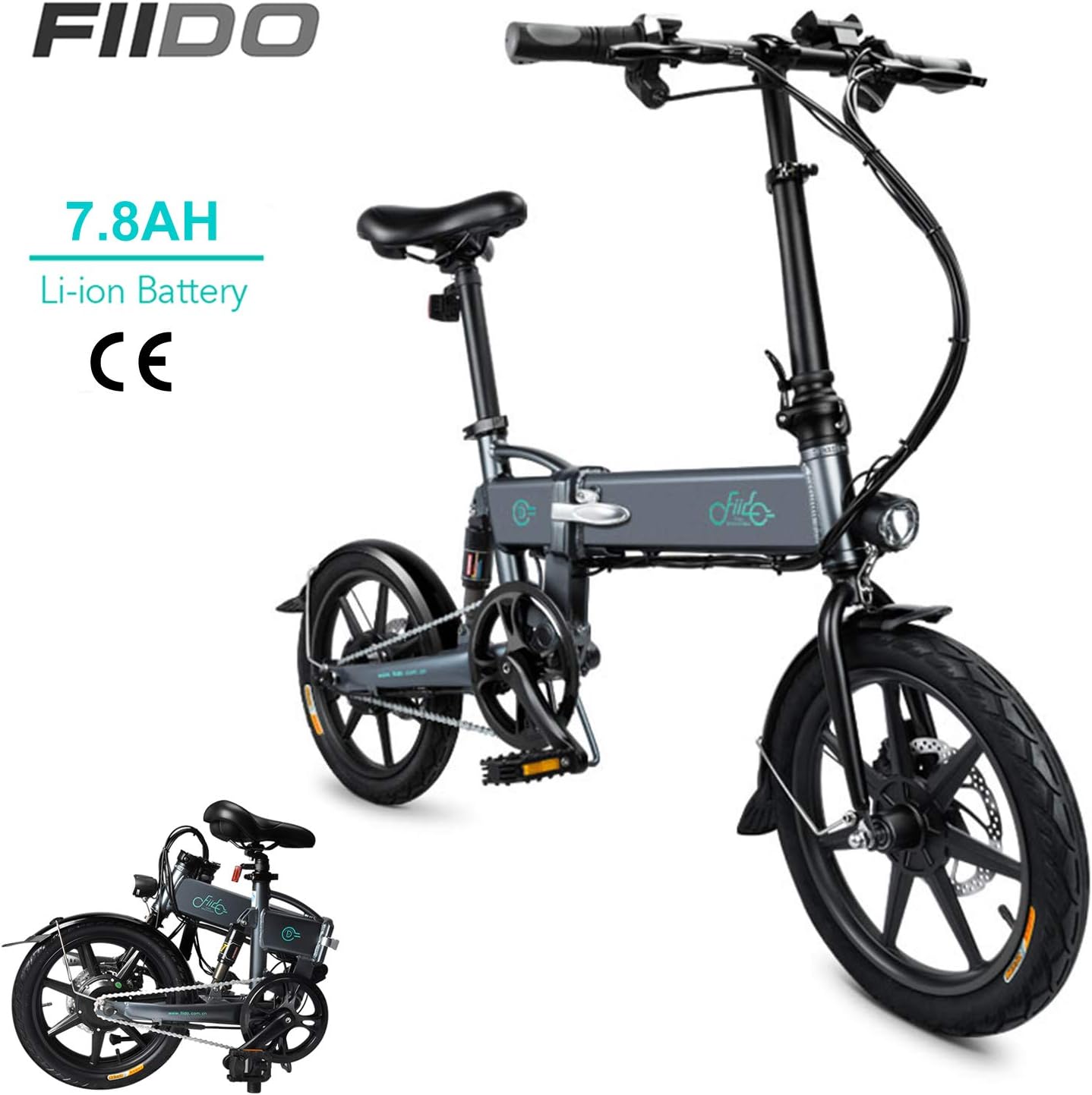 DAPHOME FIIDO D2 Ebike,250W 7.8Ah Folding Electric Bicycle Foldable Electric Bike with Front LED Light for Adult (Dark Gray)