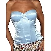 Verdusa Women's Y2K Lace Up Corset Bustier Strapless Backless Night Out Fitted Tube Tops