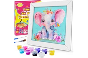 JOAOYO Paint by Numbers for Kids Ages 8-12 Easy Acrylic Paint by Number Kits for Girls Boys Adults with Wooden Frame Oil Painting Kits for Kids Ages 4-8 Perfect for Gift Home Decoration (Elephant)