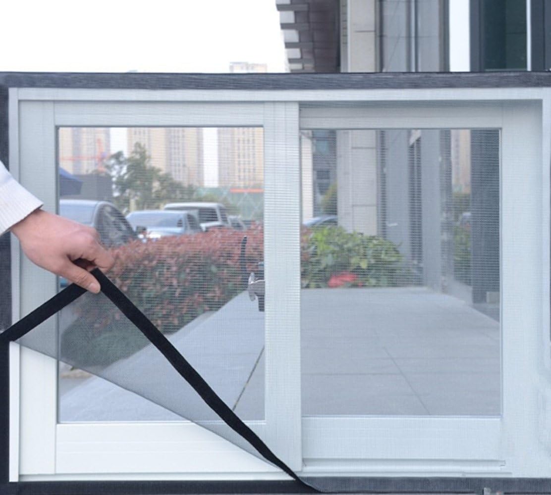 Shatex DIY Window Screen 304 Stainless Steel Mesh Curtain Kit with Stick Velcro Customizable Adjustable Mosquito Net, 4x5ft, Black