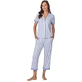 Anne Klein Womens Short Sleeve Button Down Pajama Top & Capri Pant Set - Soft Sweater Knit - Matching Sleepwear & Loungewear