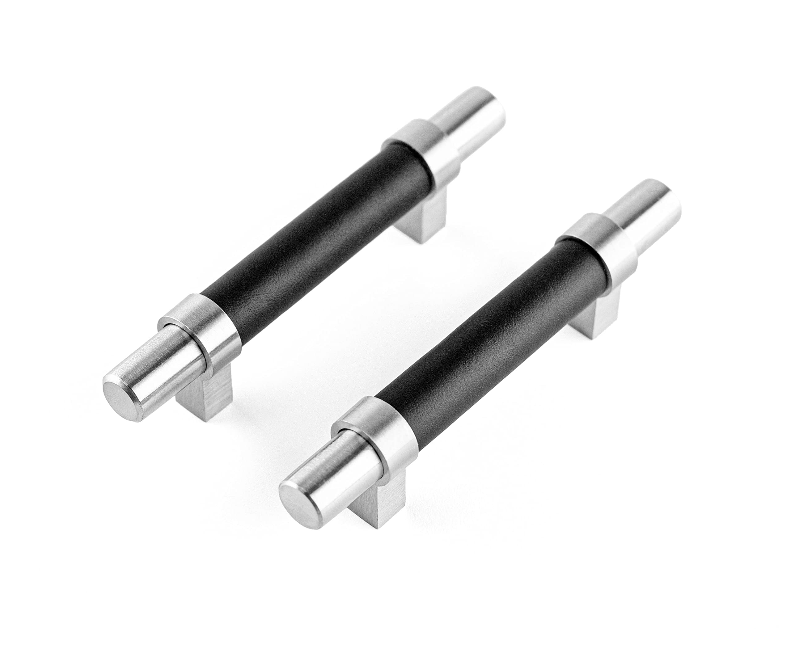 Brute Strength - Furniture Handles - Steel & Full Grain Leather - Silver & Black - Set of 4 - 127mm - 76mm - Cabinet Handle Door Handle for Kitchen Bathroom Cabinets Dresser Wood