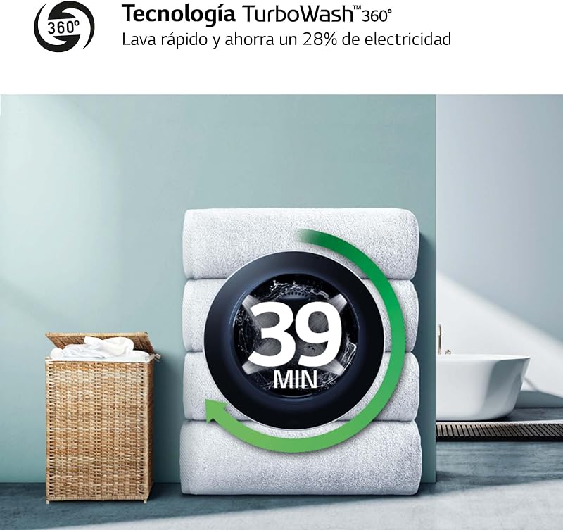 Lg f4wr5510a0w - máquina de lavar inteligente, 10kg, ai direct drive, 1400rpm, carregamento frontal, turbowash 360º, vapor, classe a, série 550, branco