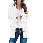 MEROKEETY Women's 2025 Fall Long Sleeve Cable Knit Sweater Open Front Cardigan Button Loose Outerwear