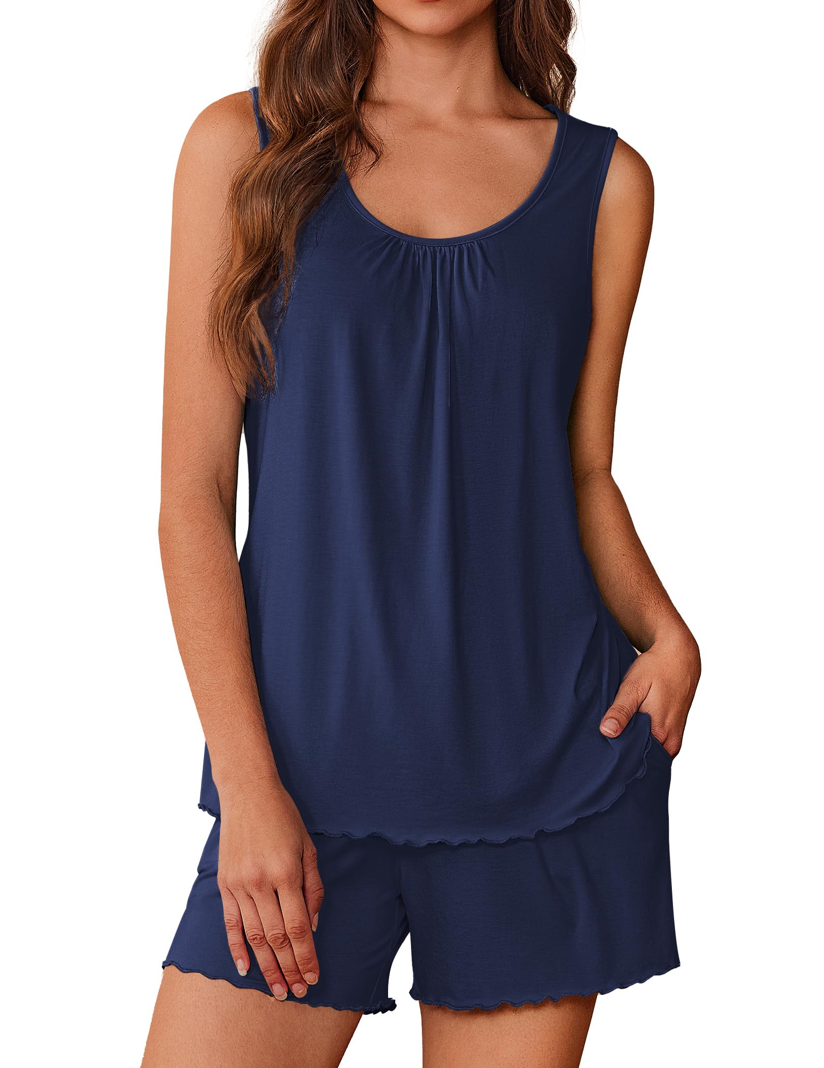NACHILA Women's Pajama Set - Viscose Bamboo Tank Top & Shorts, Sleeveless Sleepwear - View #9