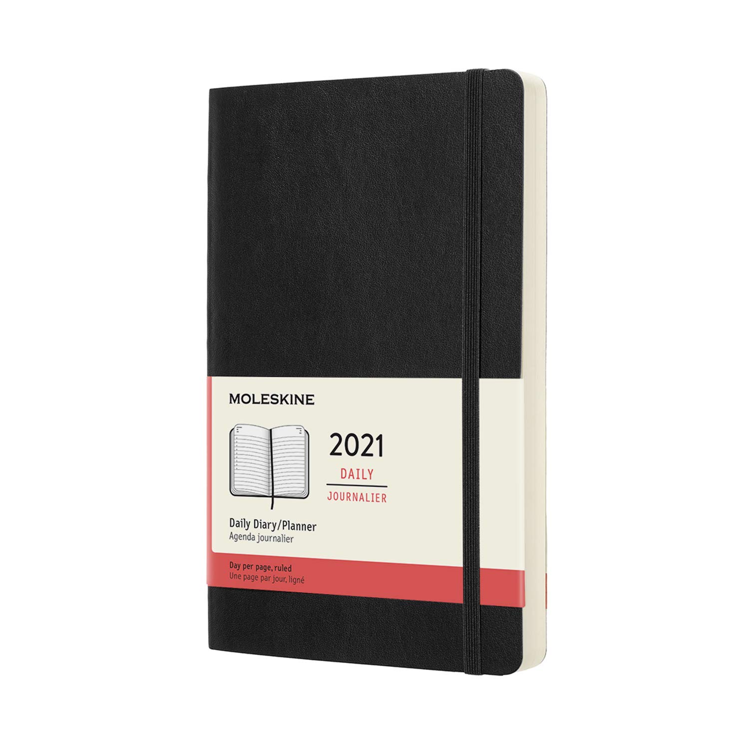 Moleskine 12-Month Daily Planner 2021, Daily Diary 2021, Soft Cover and Elastic Closure, Large Size 13 x 21 cm, Colour Black, 400 Pages — image 1