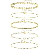 iF YOU Gold Ankle Bracelets for Women, 14k Gold Plated Waterproof Cuban Pearl Snake Chain Anklets Set, Gold Anklets for Women Beach Gift Adjustable Size