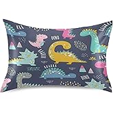 KEEPREAL Cute Funny Kids Dinosaurs Satin Pillowcase for Hair and Skin Silk Pillowcase - Satin Pillow Covers with Envelope Closure, Standard Size(20x26 inches)