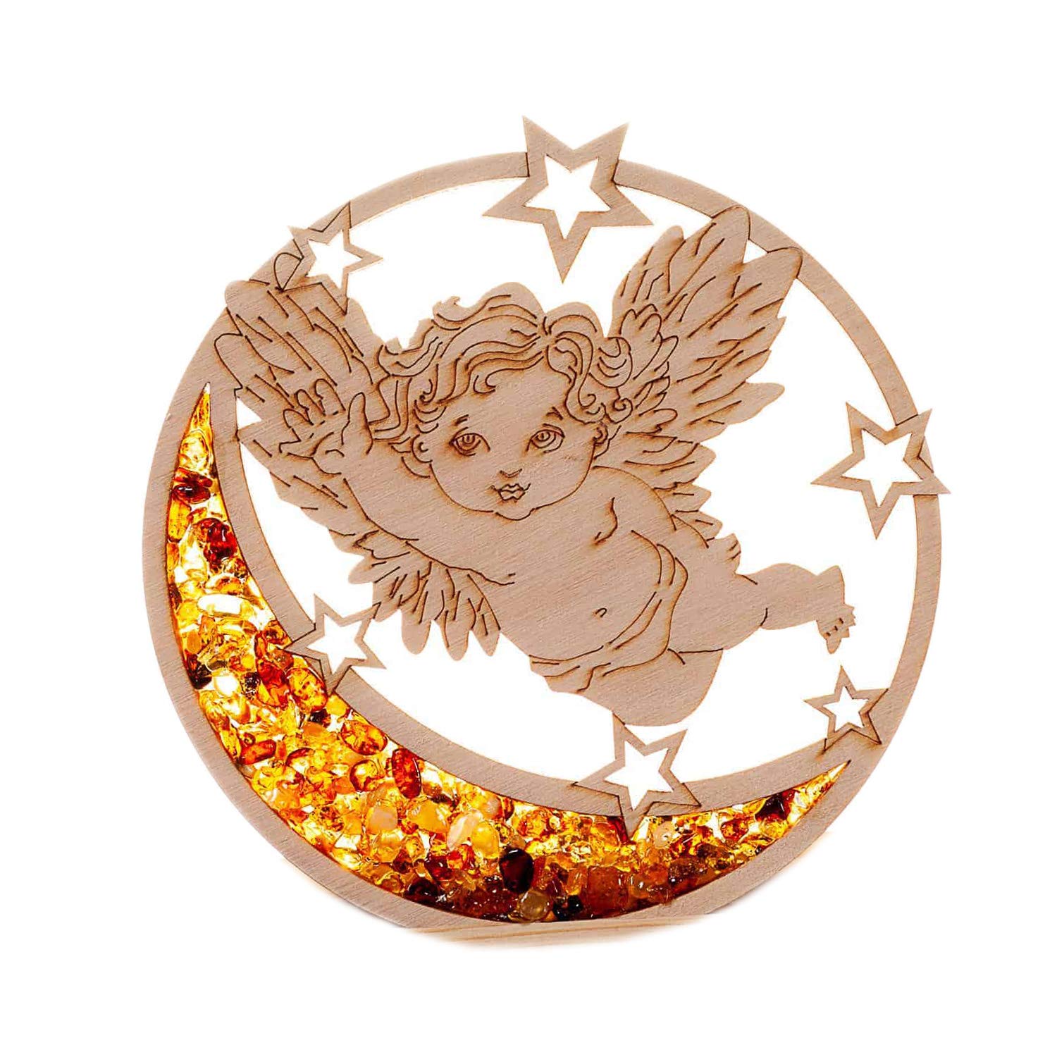 Raduly Suncatcher Amber Birch Wood Angel & Moon Suncatcher Window Decoration Diameter 10 cm — image 1
