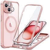 ESR for iPhone 15 Case, Compatible with MagSafe, Full-Body Military-Grade Drop Proof Case with Built-in 9H+ Tempered Glass Screen Protector, Armor Series, Clear Pink