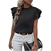 SweatyRocks Women's Ruffle Sleeve Summer Top Mock Neck Dressy Casual Blouse