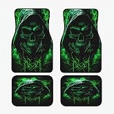 Universal Fit Car Floor Mats Set of 4Pcs, Green Horror Skull All-Weather Front Rear Car Carpet Mats, Non-Slip Car Floor Mat Car Accessories for Automotive Trucks SUV Sedans Vans
