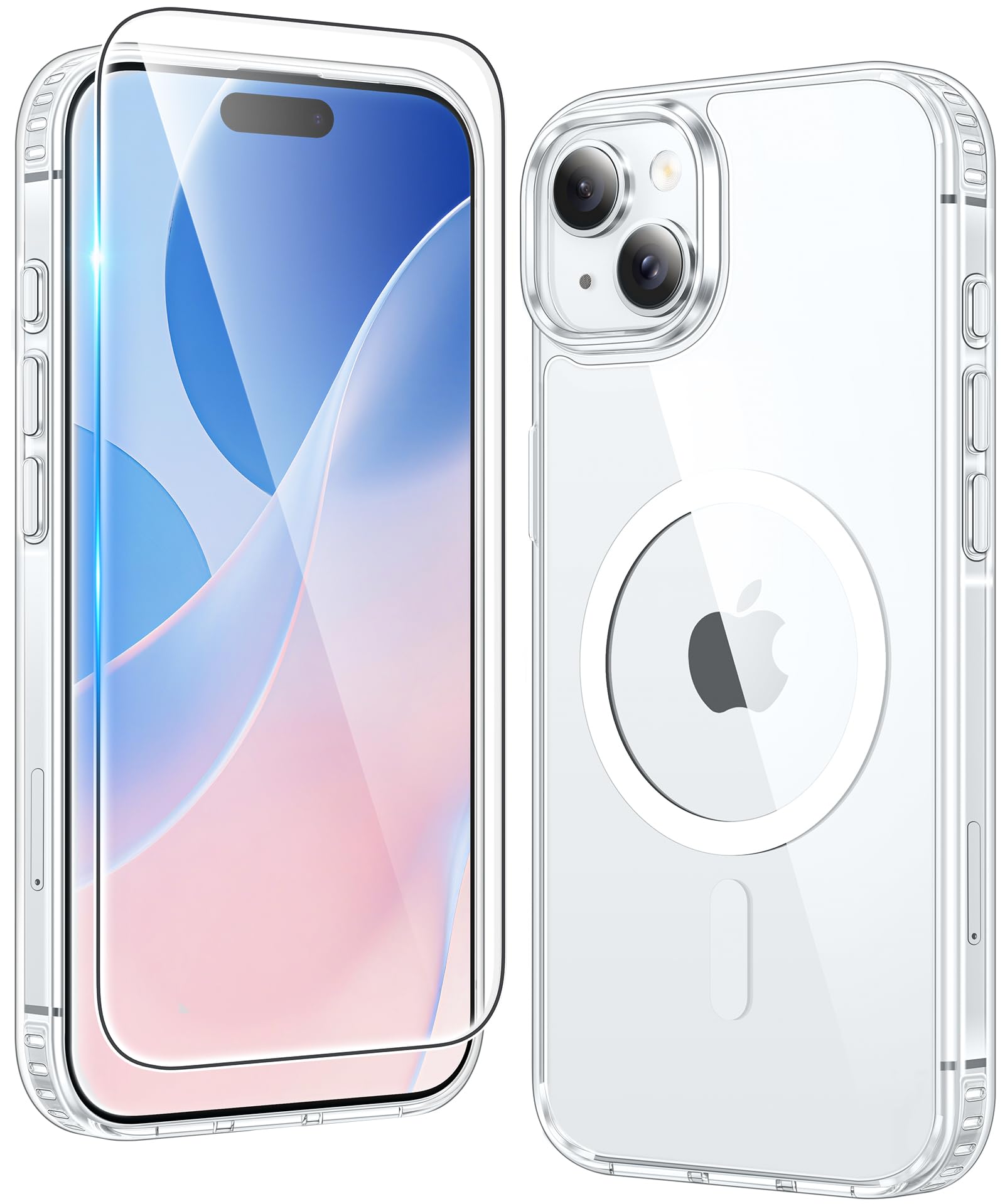 FNTCASE for iPhone 15 Case: for iPhone 14 | iPhone 13 Case Support Magnetic Charging Military Grade Drop Protection Anti Yellowing | Rugged Shockproof Phone Cover - 6.1 inch (Clear)