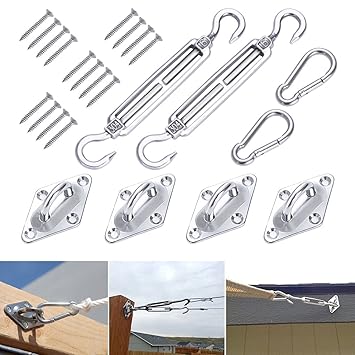 OUNONA 8 Stück Sonnensegel Befestigung Zubehör Montage Aufbau Set Viereck Edelstahl