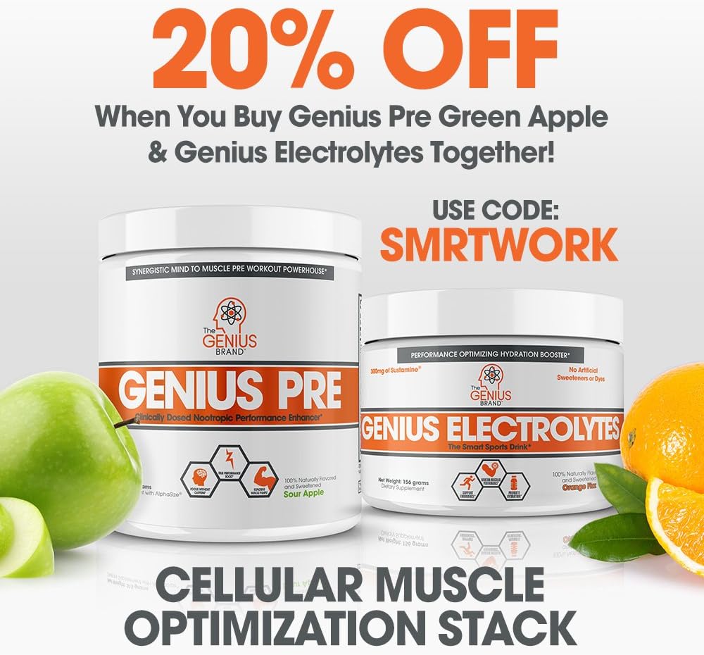 Genius Pre Workout Powder – All Natural Nootropic Preworkout & Caffeine Free Nitric Oxide Booster w/Beta Alanine & Alpha GPC | Boost Focus, Energy & NO | Muscle Builder Supplement – Essential Herbs: Health & Personal Care