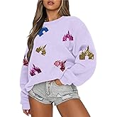 UNIQUEONE Oversized Sequins Bow Sweatshirt - Women Magic Kingdom Sweater Pastel Graphic Coquette Tee Holiday Pullover