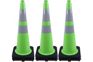 BESEA 6Pack 28" inch Traffic Cones Green Safety Cones with 6 inch Reflective Collar for Home Driveway Road Parking Use(6 Cones)