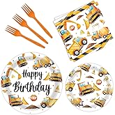 BQK 96 Pcs Construction Plates & Napkins - Party Decorations & Birthday Supplies