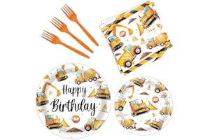 BQK 96 Pcs Construction Plates and Napkins Construction Party Decorations Construction Paper Plates Construction Birthday Party Supplies