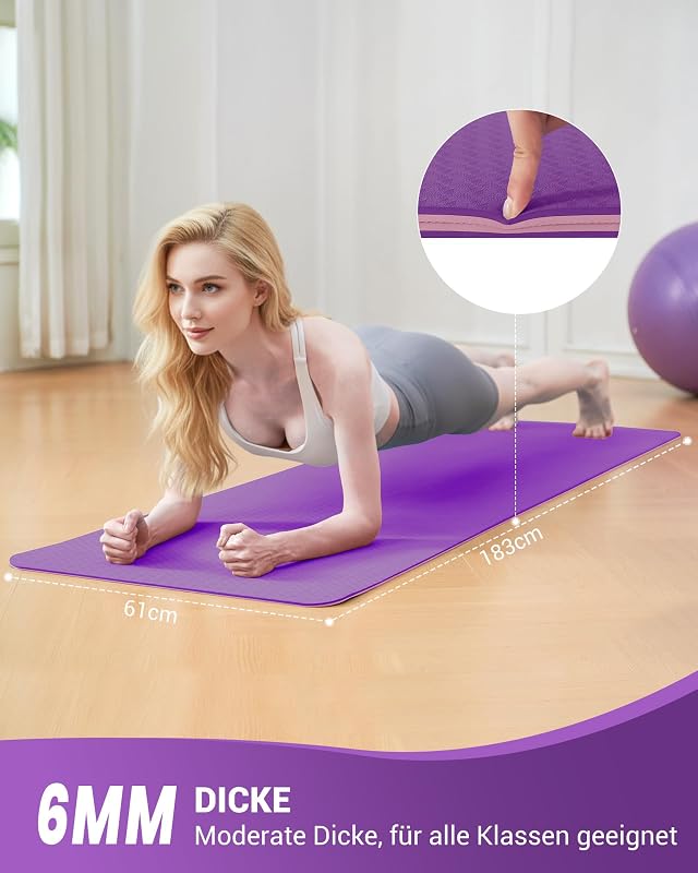 Yoga Matte Yogamatte Rutschfest TPE 183x61x0,6cm — Foto 2 von 7