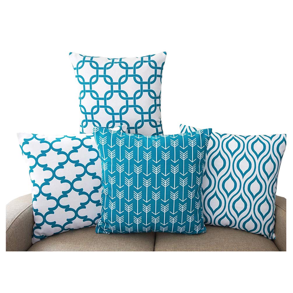 Howarmer Canvas Cotton Throw Pillows Cover For Couch Set Of 4 Teal